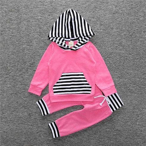 2-Piece Set Parts Hot Pink and hood to Rayures- Hoody & Pants Together - Children Baby Clothing 18M - Serene Parents