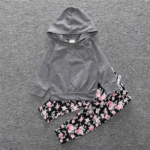 2-Piece Set Pieces gray - Hoody & Pants Floral Together - Children Baby Clothing 18M - Serene Parents
