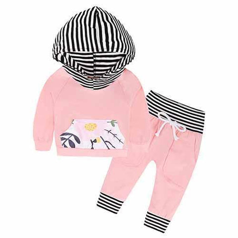 2-Piece Set Pieces Pink and Hood Stripes - Hoody & Pants Rose Together - Children Baby Clothing 18M - Serene Parents