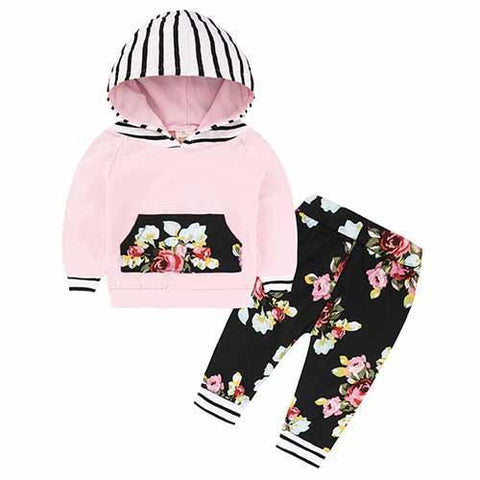 2-Piece Set Pieces Pink and hood to Rayrues - Hoody & Pants Black Together - Children Baby Clothing 18M - Serene Parents