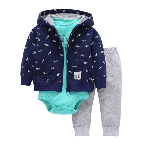 3-Piece Set - Hoody Blue Pants Gray & Body Turquoise Together - Children Baby Clothing 9M - Serene Parents