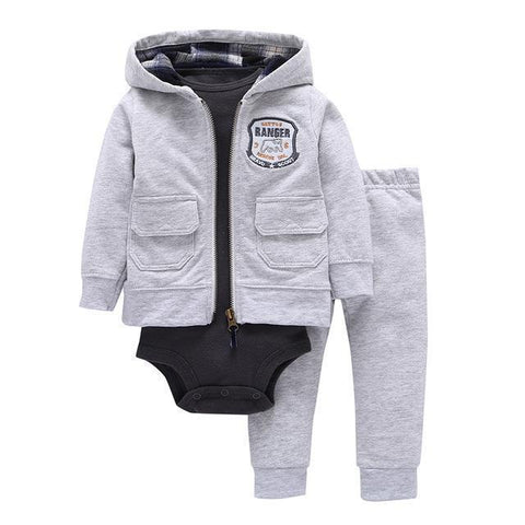 3-Piece Set - Hoody Gray Pants Gray & Body Black Together - Children Baby Clothing 9M - Serene Parents