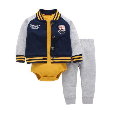 3-Piece Set - Teddy Jacket, Pants Gray & Body Yellow Together - Children Baby Clothing 9M - Serene Parents