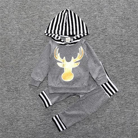 2-Piece Set Gray Cerf - Hoody & Pants Together - Children Baby Clothing 18M - Serene Parents