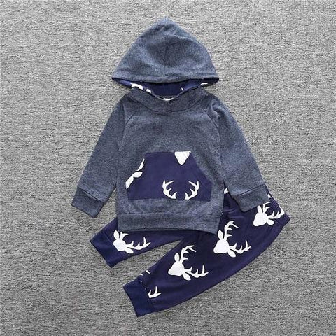 2-Piece Set Gray Cerf - Hoody & Pants Together - Children Baby Clothing 18M - Serene Parents