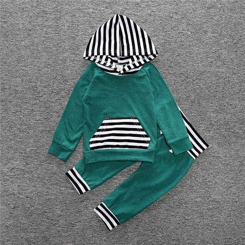 2-Piece Set Green Parts and Hood Stripes - Hoody & Pants Together - Children Baby Clothing 18M - Serene Parents