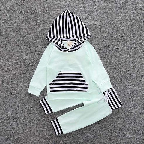 2-Piece Set Green Parts and Hood Stripes - Hoody & Pants Together - Children Baby Clothing 18M - Serene Parents