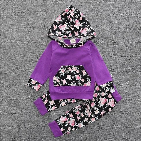 2-Piece Set Pieces Floral Purple - Hoody & Pants Together - Children Baby Clothing 18M - Serene Parents