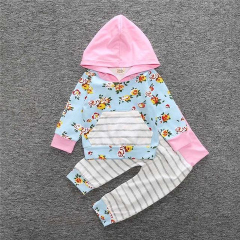 2-Piece Set Pieces Floral Rose & Blue - Hoody & Pants Together - Children Baby Clothing 18M - Serene Parents
