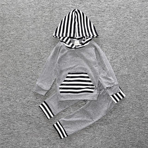 2-Piece Set Pieces Gray and Hood Stripes - Hoody & Pants Together - Children Baby Clothing 18M - Serene Parents