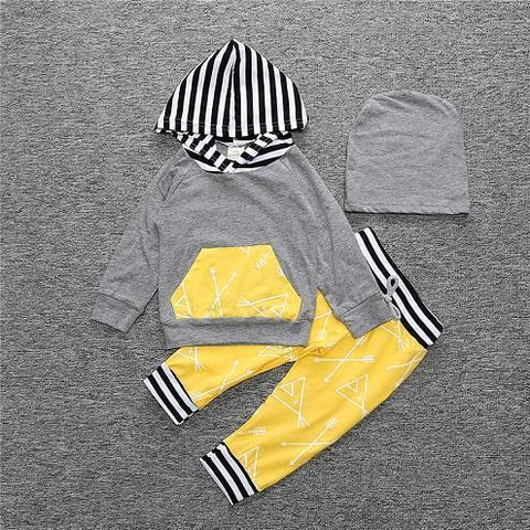 2-Piece Set Pieces Gray and Hood Stripes - Hoody & Pants Yellow Together - Children Baby Clothing 18M - Serene Parents