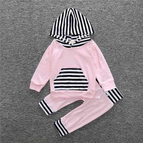 2-Piece Set Pieces Pink and Hood Stripes - Hoody & Pants Together - Children Baby Clothing 18M - Serene Parents
