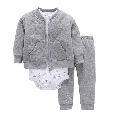 3-Piece Set - Gray Hoody Fleece Pants Gray & Body White Together - Children Baby Clothing 9M - Serene Parents