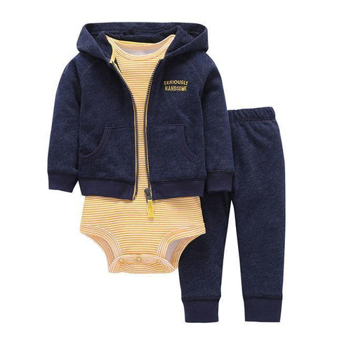 3-Piece Set - Hoody Blue Pants Blue & Yellow Striped Body Together - Children Baby Clothing 9M - Serene Parents