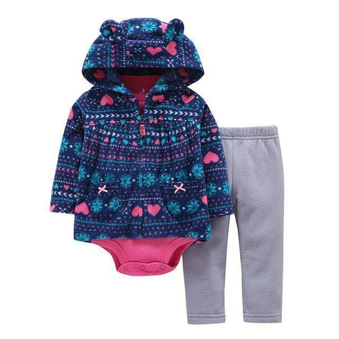 3-Piece Set - Hoody Blue Pooh Pants Gray & Body Rose Together - Children Baby Clothing 9M - Serene Parents