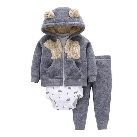 3-Piece Set - Hoody Gray Ears, Pants Gray & Body White Together - Children Baby Clothing 9M - Serene Parents