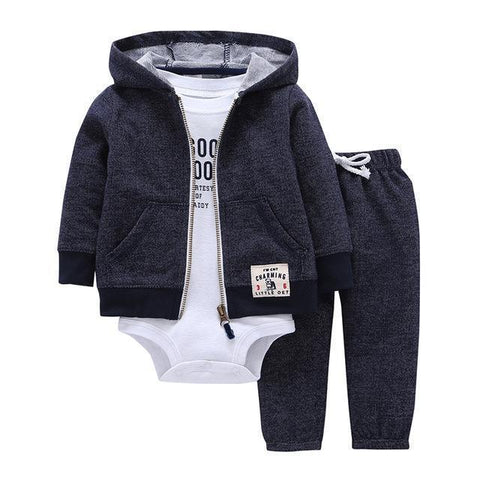 3-Piece Set - Hoody Gray Pants Gray & Body White Together - Children Baby Clothing 9M - Serene Parents