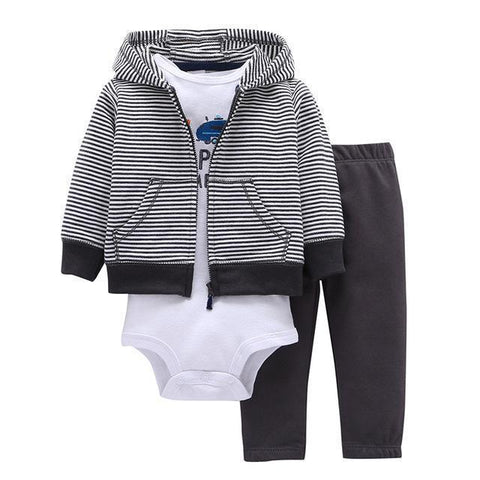 3-Piece Set - Hoody Striped Pants Black & White Body Together - Children Baby Clothing 9M - Serene Parents