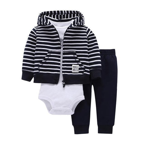 3-Piece Set - Hoody Striped Pants Blue & White Body Together - Children Baby Clothing 9M - Serene Parents