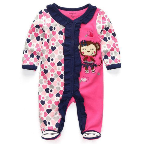 One Piece Jumpsuit Heart Monkey Pajamas - Combination - Kids Clothing 12M - Serene Parents