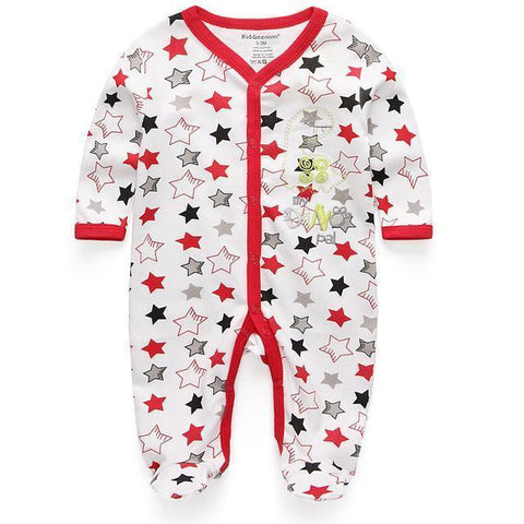 One Piece Jumpsuit Pajamas Red Starred Pajamas - Combination - Kids Clothing 12M - Serene Parents
